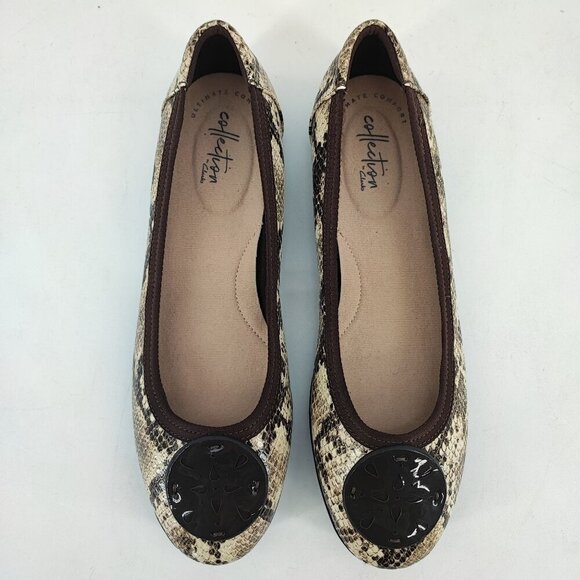 Clarks Women's Collection Brown Leather Snake Flats Size 9M - Picture 4 of 8